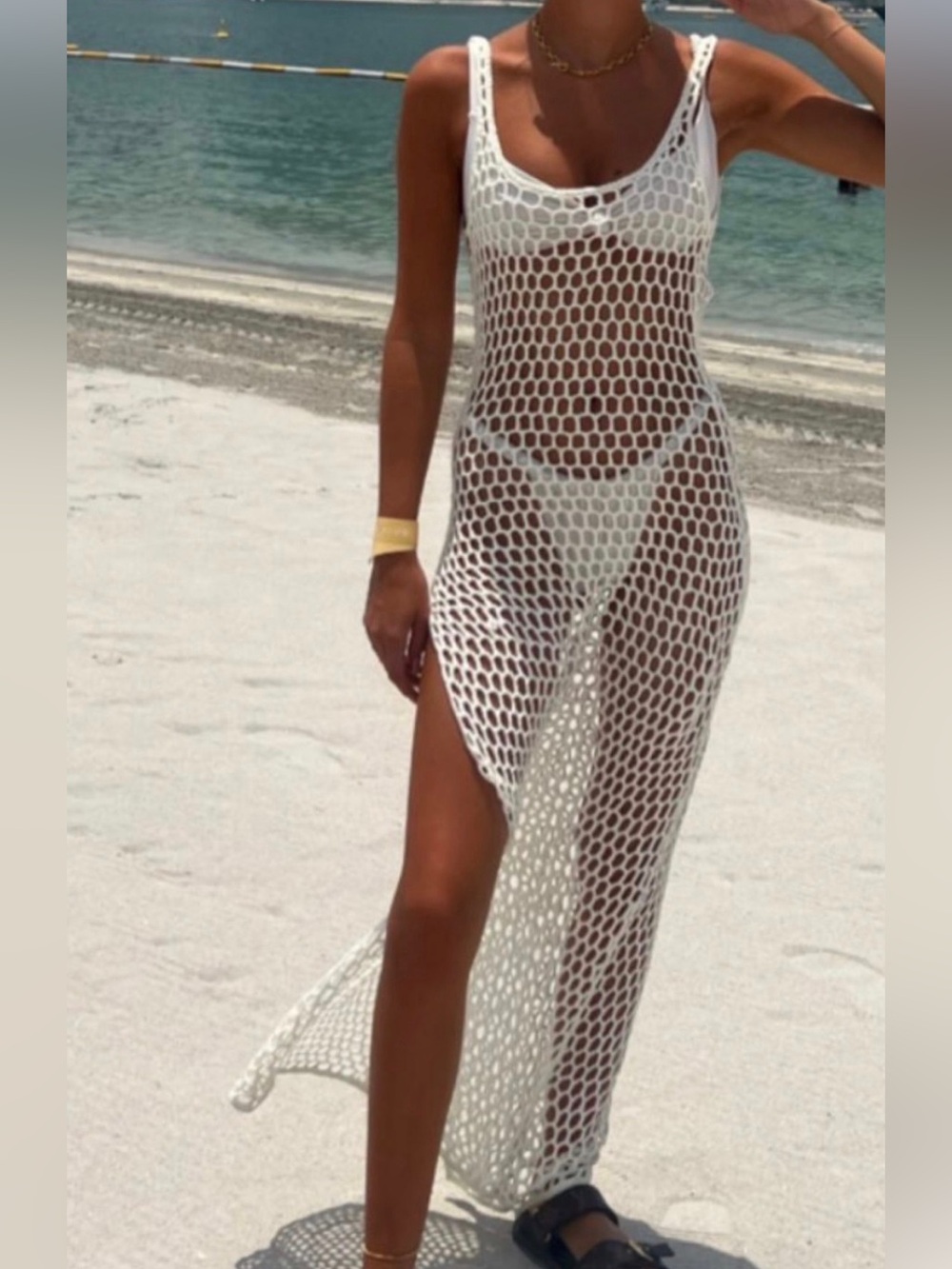 Meshki Bohdie Crochet Maxi Halter Dress  Woman’s White Size Small